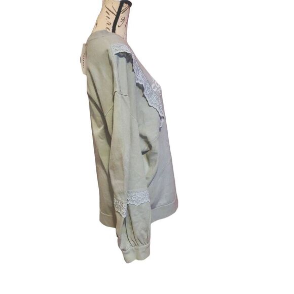 TopShop Women's Size 8 Sage Copenhagen Lace Ruffle Sweatshirt - Picture 3 of 8